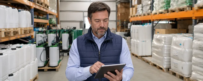 Acheteur sélectionnant des rodenticides et insecticides professionnels
