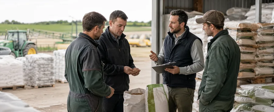 Technico-commercial d'une coopérative agricole en échange avec des agriculteurs