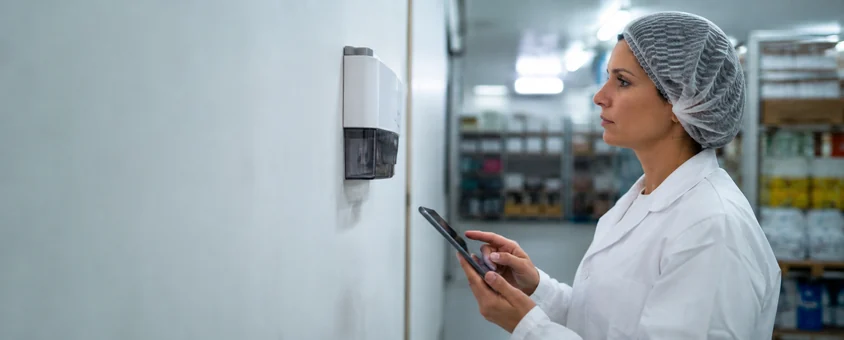 Referente hygiene controlant un poste de surveillance des nuisibles
