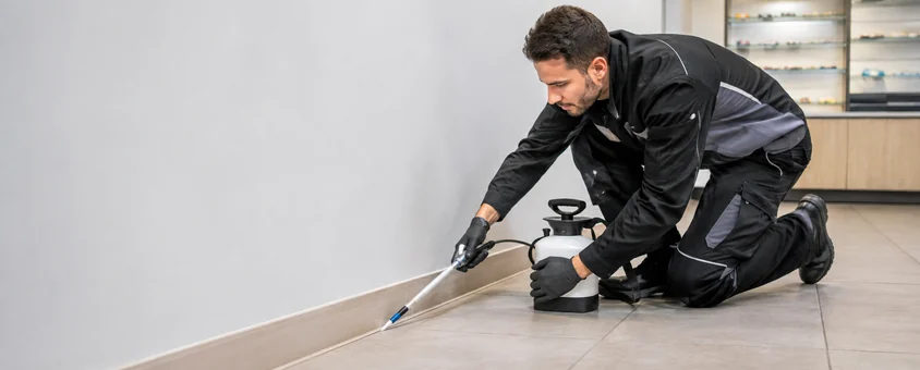 Technicien 3D appliquant un gel insecticide en intervention