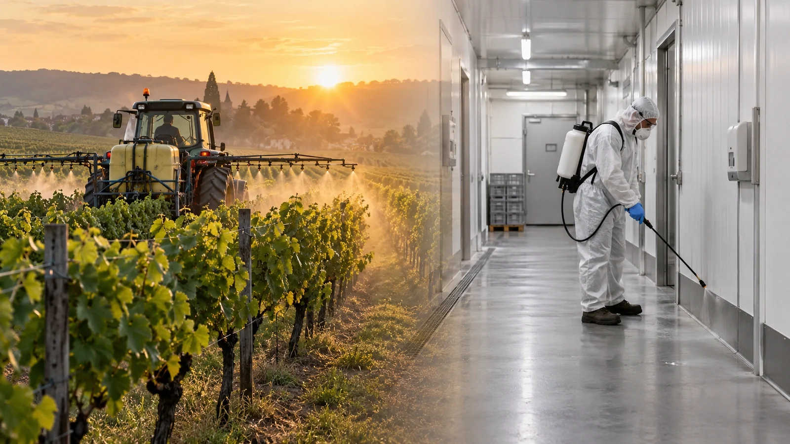 Pulvérisation en vigne et traitement en local professionnel, les deux usages que séparent biocides et phytosanitaires